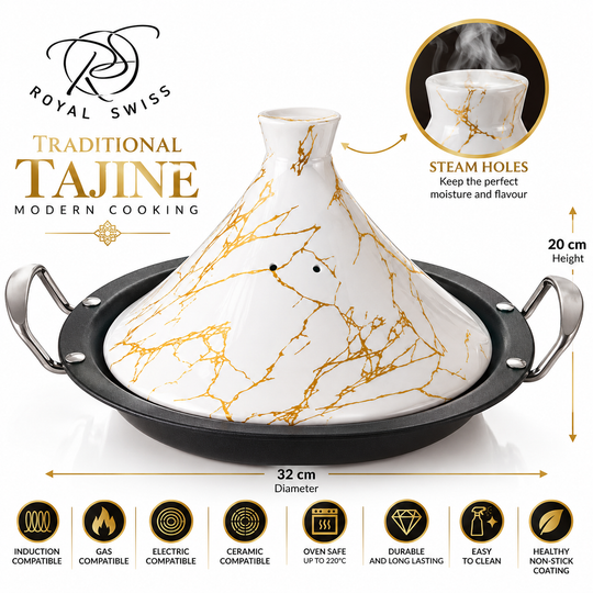 Tajine 32 cm – Induction Compatible, Non-Stick, Porcelain Lid