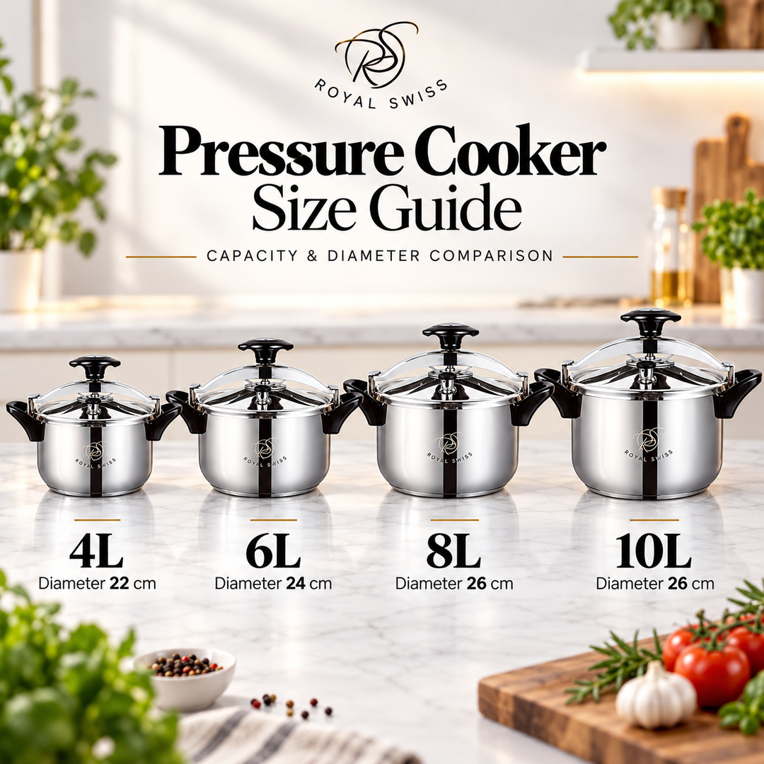 Royal Swiss Stainless Steel Manual Pressure Cooker size guide 