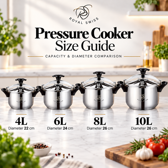 Royal Swiss Stainless Steel Manual Pressure Cooker size guide 
