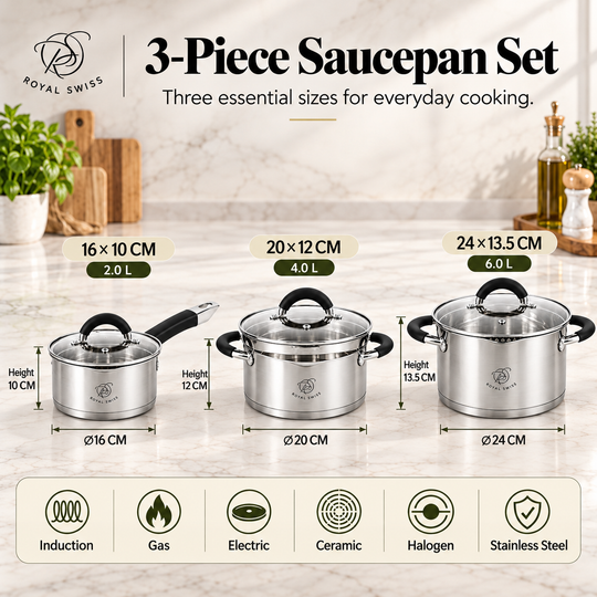 Royal Swiss 6-Piece Stainless Steel Casserole Set Black 