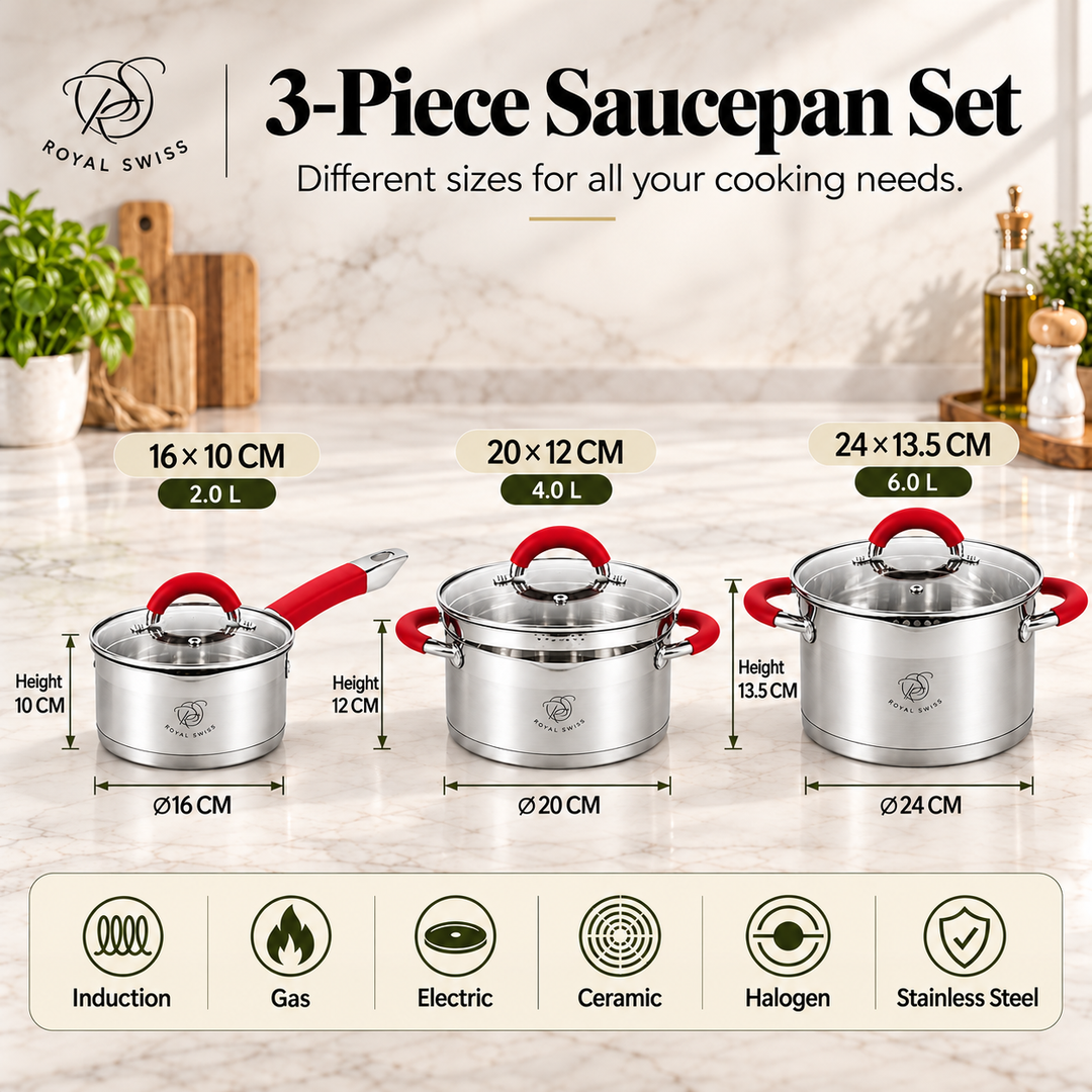 Royal Swiss 6-Piece Stainless Steel Casserole Set Red 