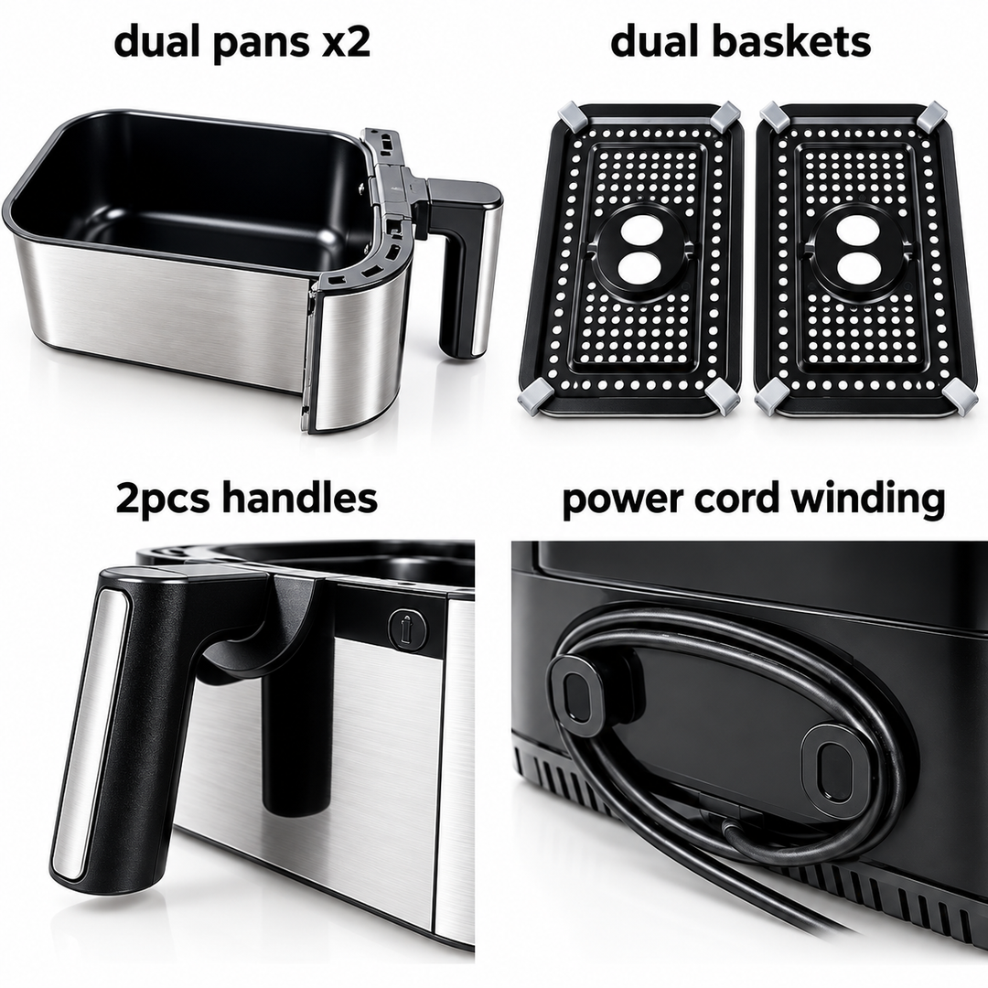 9L Double Air Fryer with Stainless Steel Housing