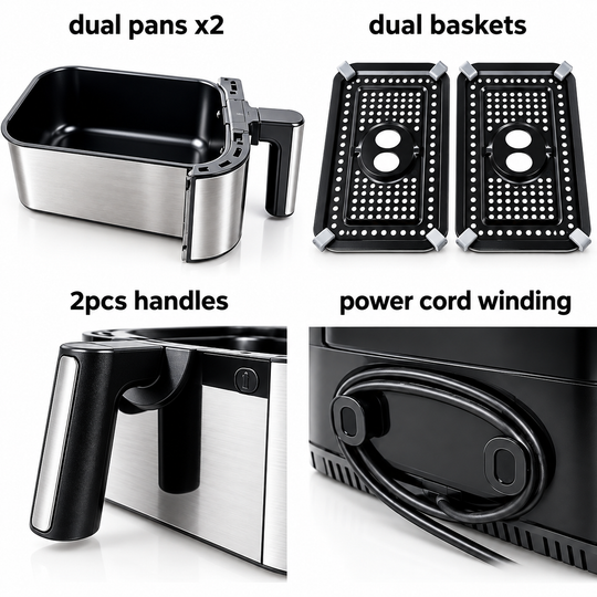 9L Double Air Fryer with Stainless Steel Housing