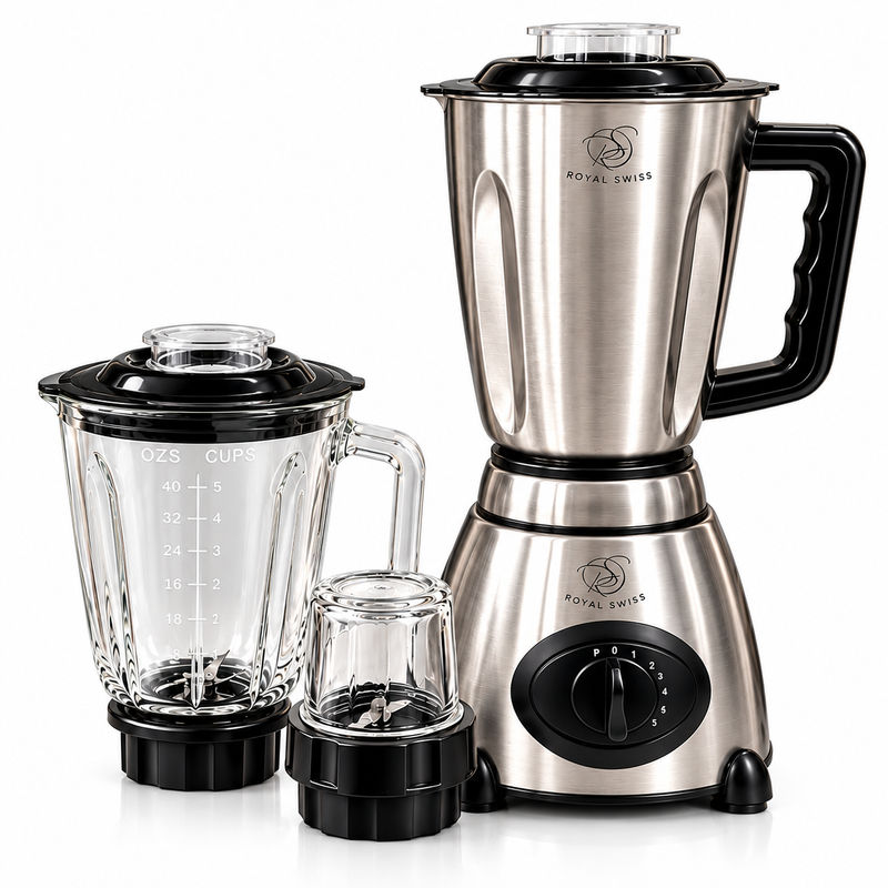 3-in-1 Blender 600W – 1.5L Glass & Stainless Steel Jugs + Grinder