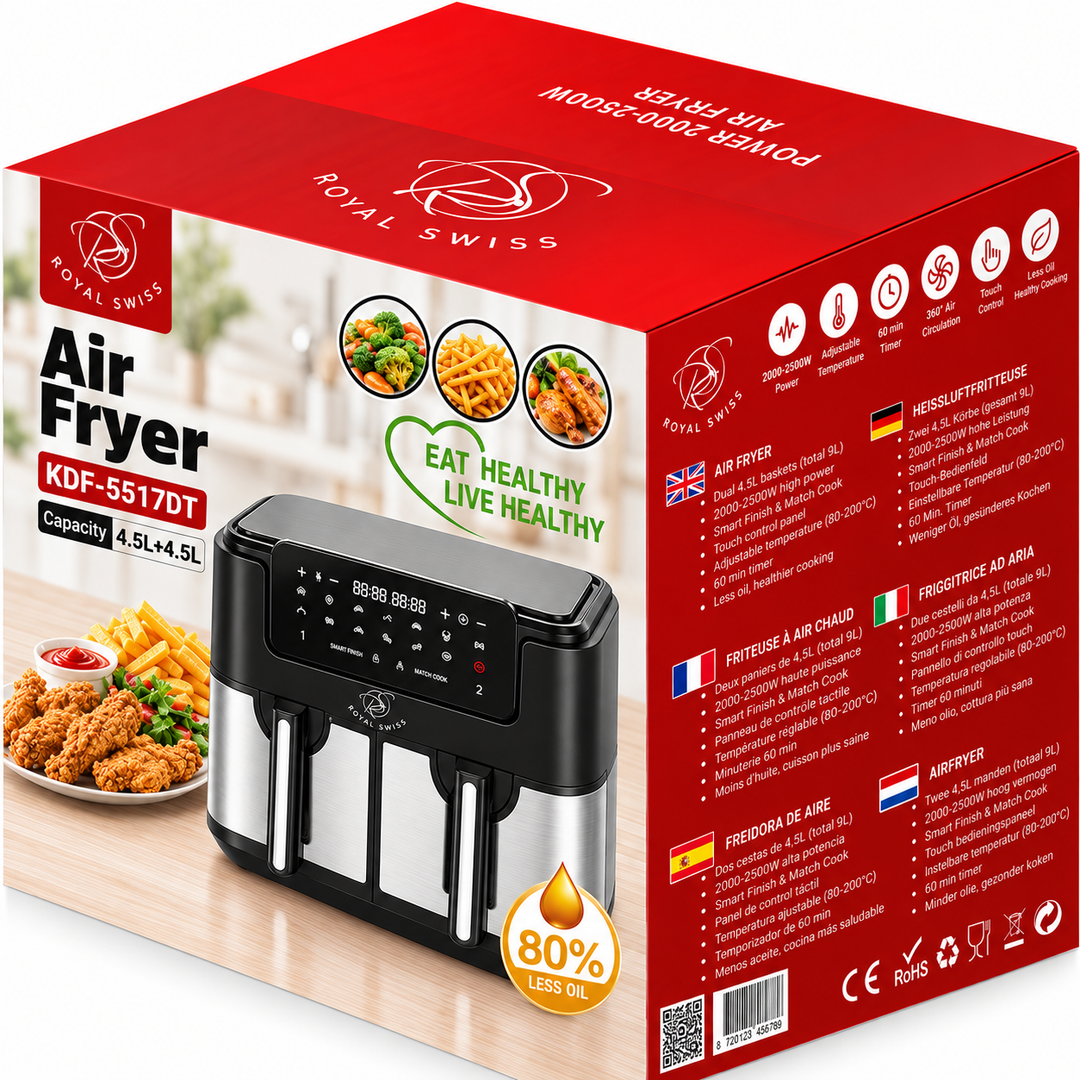 9L Double Air Fryer with Stainless Steel Housing