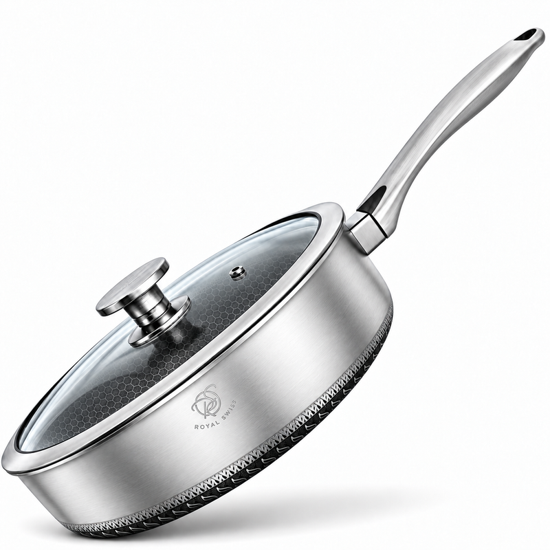 28CM Stainless Steel Fry Pan with Glass Lid