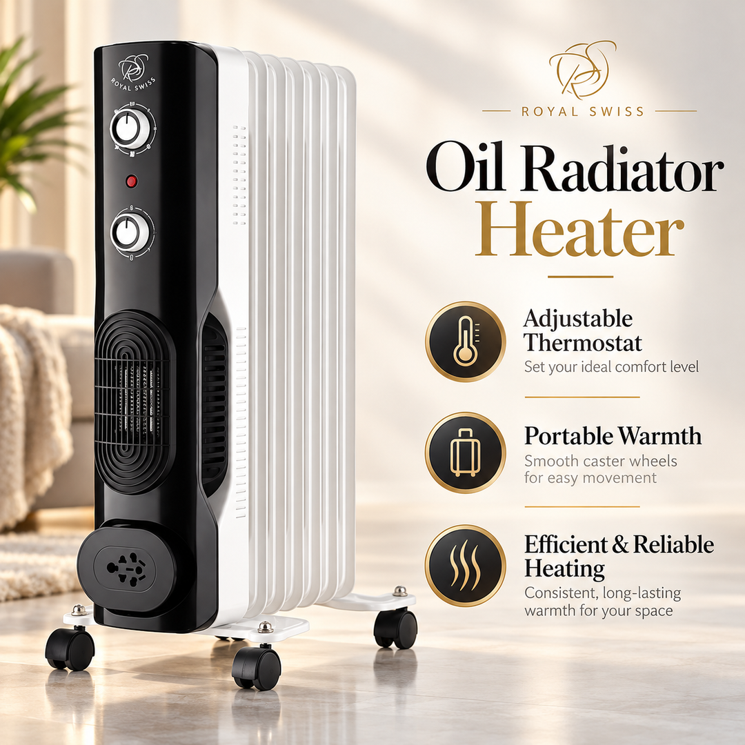 1900W Oil-Filled Radiator – 7 Fins, Adjustable Thermostat