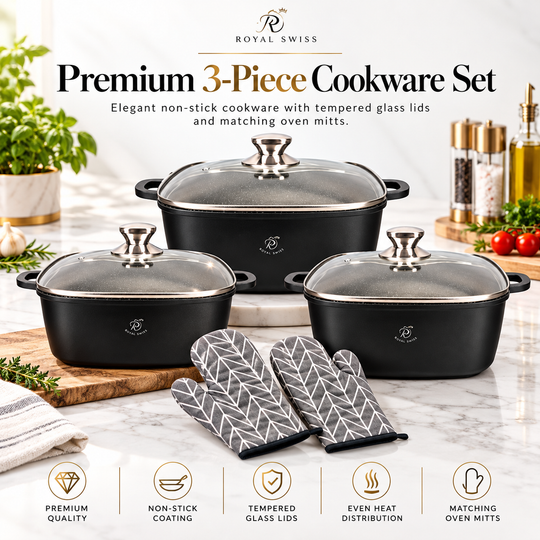 6-teiliges quadratisches Antihaft-Kochgeschirr-Set – 20/24/28 cm, Induktion