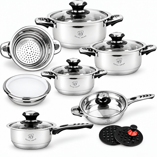 16-Piece Stainless Steel Cookware Set – 18/10 Inox – 7-Layer Thermal Base – Induction