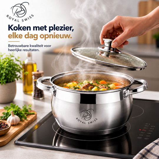 6-Piece Stainless Steel Cookware Set 18/20/24cm – Glass Lids – Induction