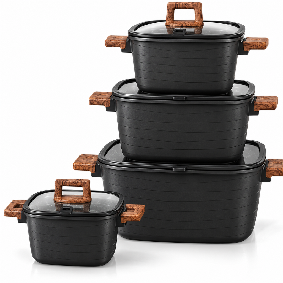 8-Piece Induction Cookware Set – Marble Non-Stick Pots 20/24/28/32 cm