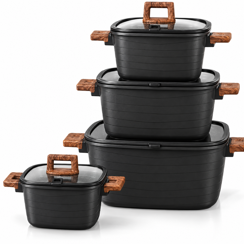 8-Piece Induction Cookware Set – Marble Non-Stick Pots 20/24/28/32 cm