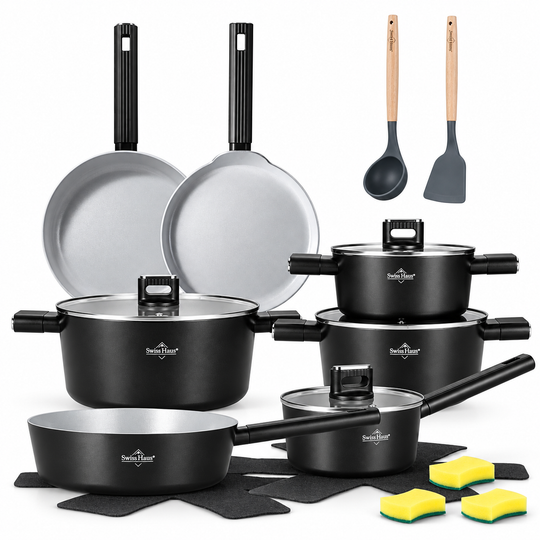 Swiss Haus Speiez Castle SC3018B – 18-teiliges Keramik-Induktions-Kochgeschirrset – Schwarz