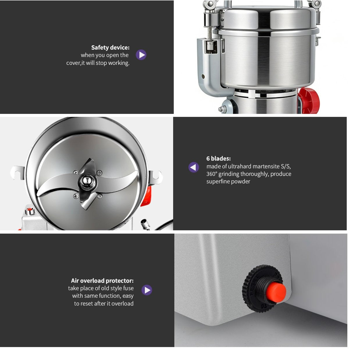 Royal Swiss® – Moulin Électrique à Épices 1800 W – Capacité 350 g – Moulin & Broyeur à Grains en Acier Inoxydable – Moulin Professionnel pour Épices, Céréales & Noix – Puissant & Durable