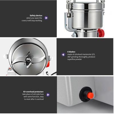 Royal Swiss® – Moulin Électrique à Épices 1800 W – Capacité 350 g – Moulin & Broyeur à Grains en Acier Inoxydable – Moulin Professionnel pour Épices, Céréales & Noix – Puissant & Durable