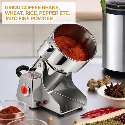 Royal Swiss® – Moulin Électrique à Épices 1800 W – Capacité 350 g – Moulin & Broyeur à Grains en Acier Inoxydable – Moulin Professionnel pour Épices, Céréales & Noix – Puissant & Durable