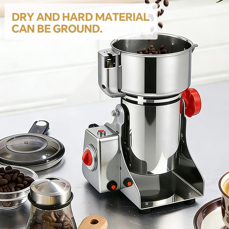 Royal Swiss® – Moulin Électrique à Épices 1800 W – Capacité 350 g – Moulin & Broyeur à Grains en Acier Inoxydable – Moulin Professionnel pour Épices, Céréales & Noix – Puissant & Durable