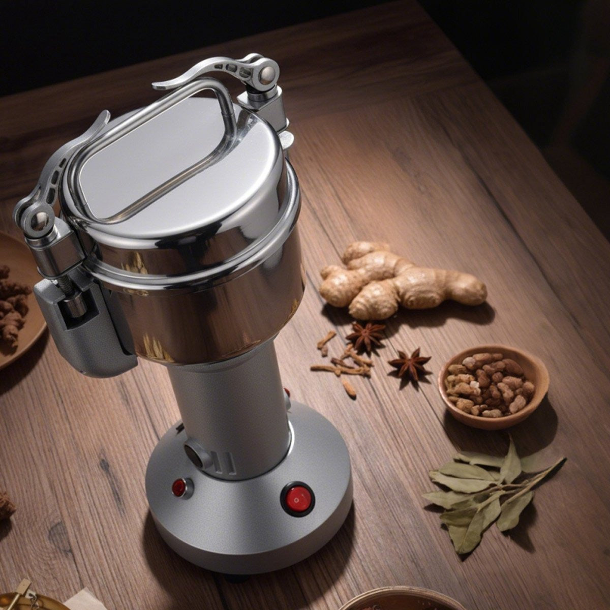 Royal Swiss® Moulin Électrique à Épices 850 W – Moulin Sec en Acier Inoxydable 150 g – 6 Lames – 28 000 tr/min – Pour Café, Noix & Épices