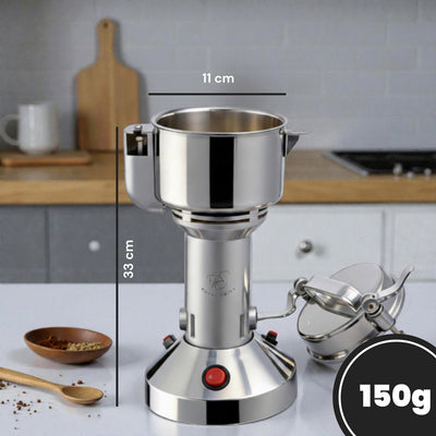 Royal Swiss® Moulin Électrique à Épices 850 W – Moulin Sec en Acier Inoxydable 150 g – 6 Lames – 28 000 tr/min – Pour Café, Noix & Épices