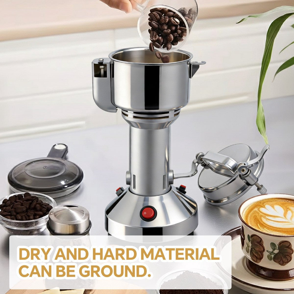 Royal Swiss® Moulin Électrique à Épices 850 W – Moulin Sec en Acier Inoxydable 150 g – 6 Lames – 28 000 tr/min – Pour Café, Noix & Épices