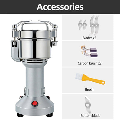 Royal Swiss® Moulin Électrique à Épices 850 W – Moulin Sec en Acier Inoxydable 150 g – 6 Lames – 28 000 tr/min – Pour Café, Noix & Épices