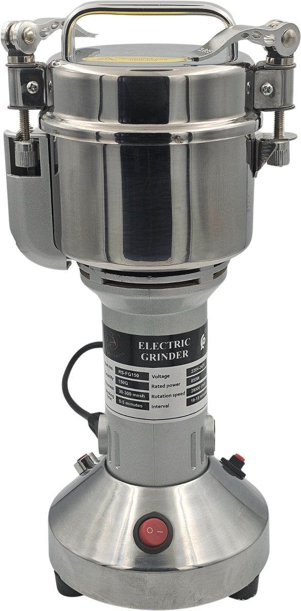 Royal Swiss® Moulin Électrique à Épices 850 W – Moulin Sec en Acier Inoxydable 150 g – 6 Lames – 28 000 tr/min – Pour Café, Noix & Épices