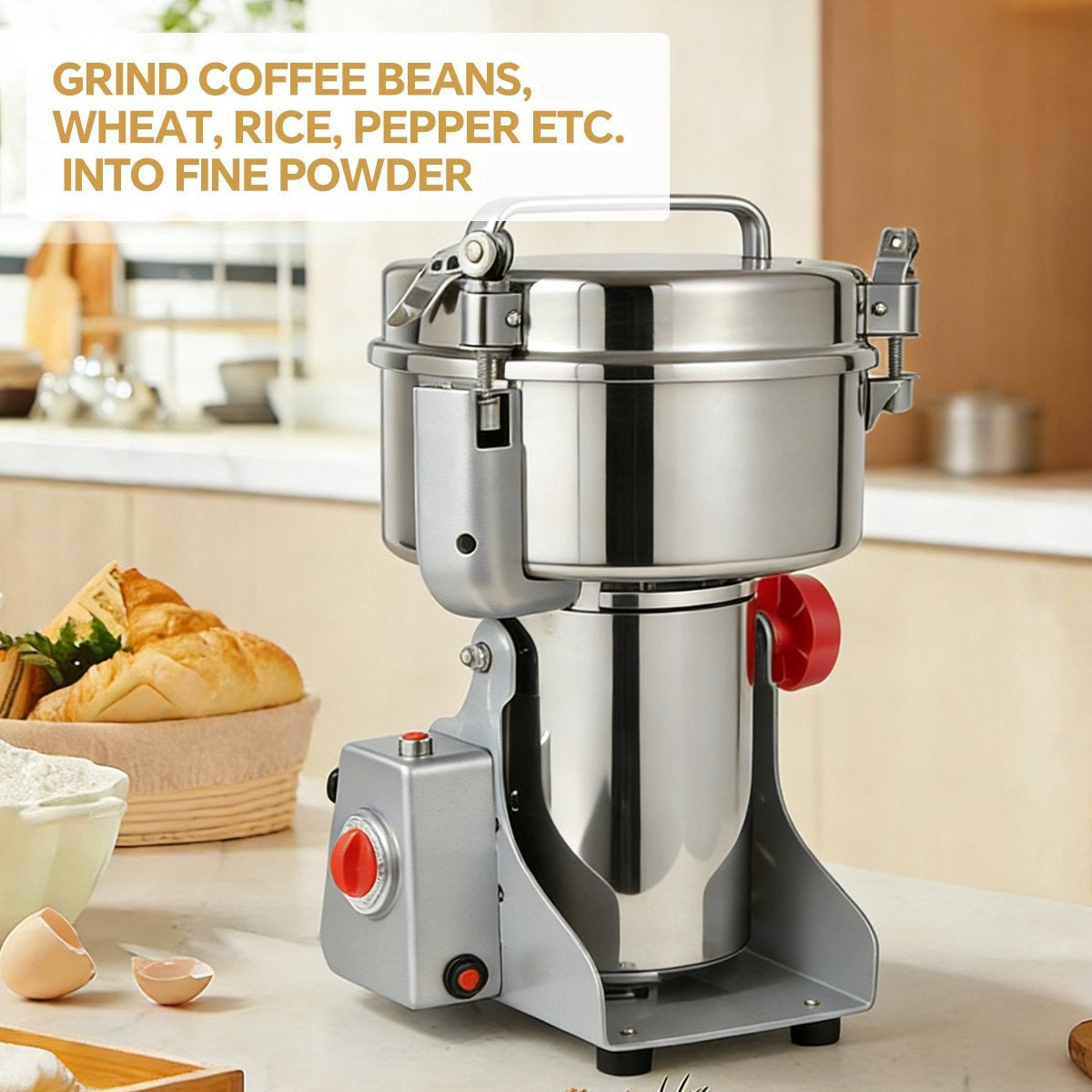 Royal Swiss® Moulin Électrique à Épices & à Grains – 3000 W – Capacité 1000 g – Broyeur Puissant en Acier Inoxydable pour Épices, Céréales & Grains de Café