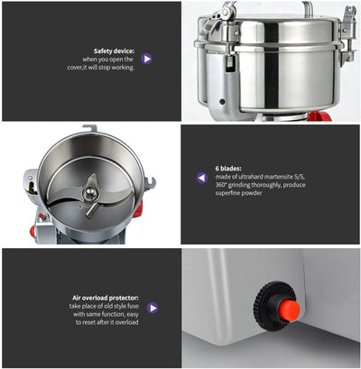 Royal Swiss® Moulin Électrique à Épices & à Grains – 3000 W – Capacité 1000 g – Broyeur Puissant en Acier Inoxydable pour Épices, Céréales & Grains de Café