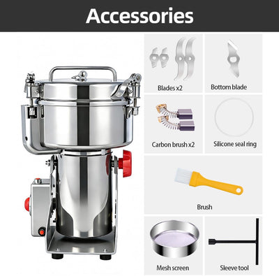 Royal Swiss® Moulin Électrique à Épices & à Grains – 3000 W – Capacité 1000 g – Broyeur Puissant en Acier Inoxydable pour Épices, Céréales & Grains de Café