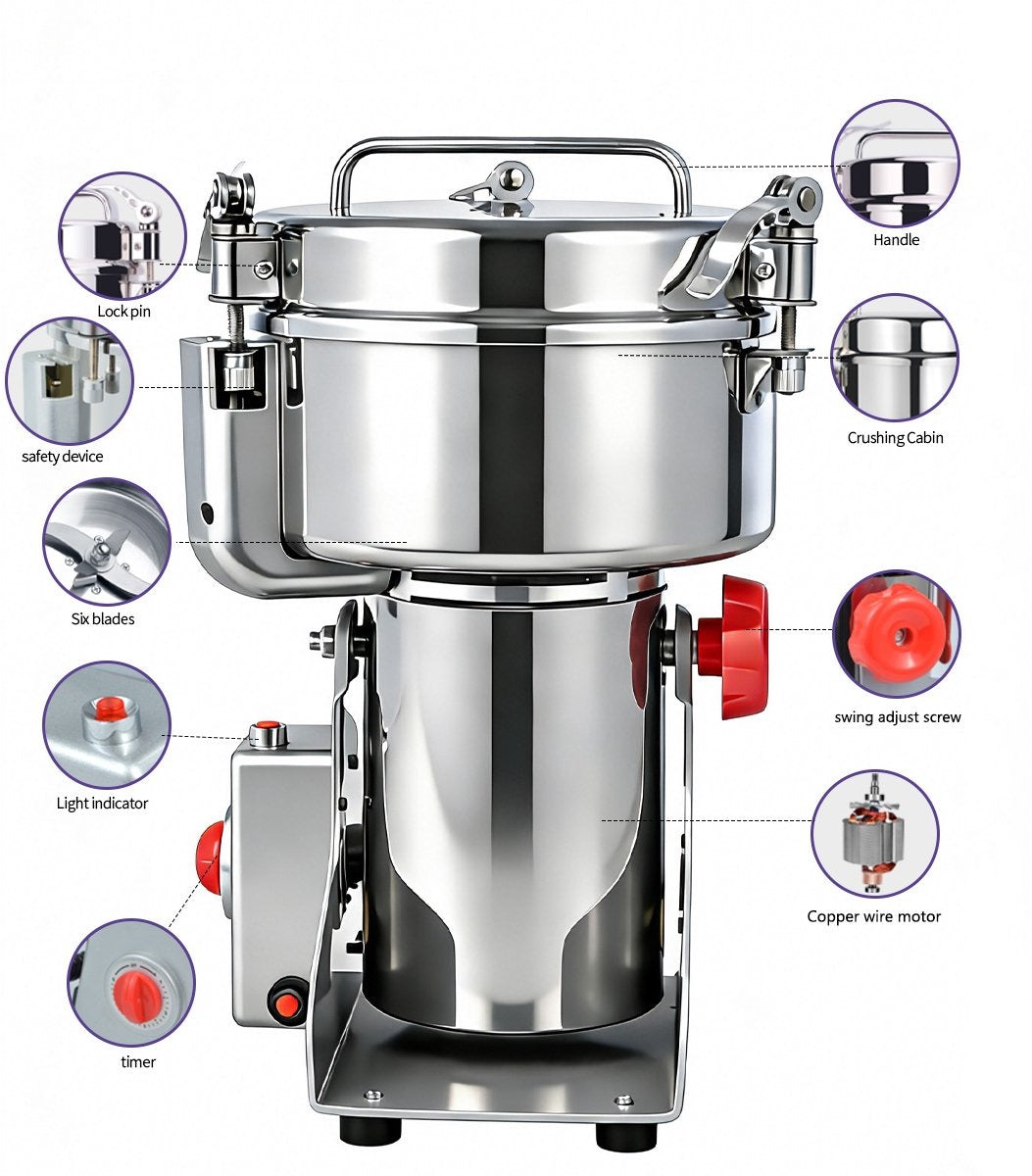 Royal Swiss® Moulin Électrique à Épices & à Grains – 3000 W – Capacité 1000 g – Broyeur Puissant en Acier Inoxydable pour Épices, Céréales & Grains de Café